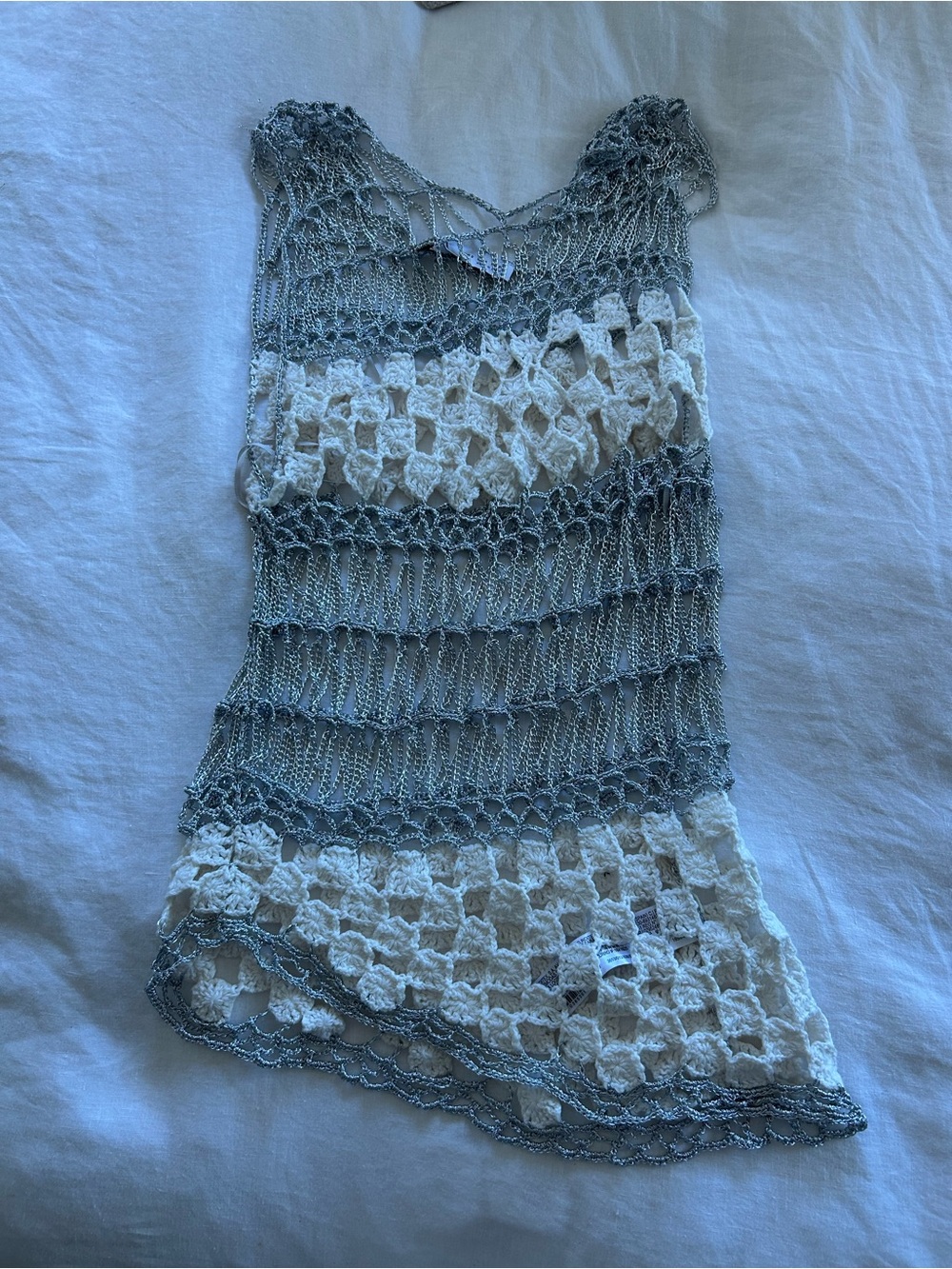 Zara Silver and White Crochet Knit Tank